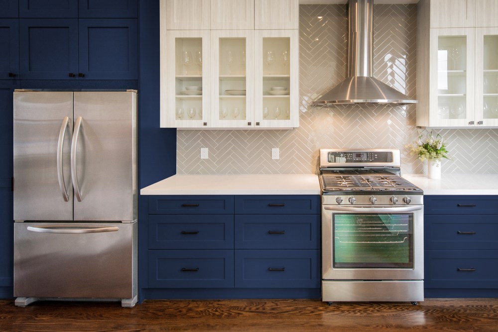 Modern Kitchen with Teal Base Cabinets